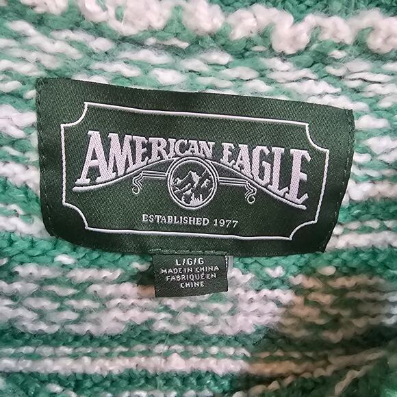 American Eagle Fair Isle Nordic Knit Sweater Green and White Size L - Picture 3 of 6